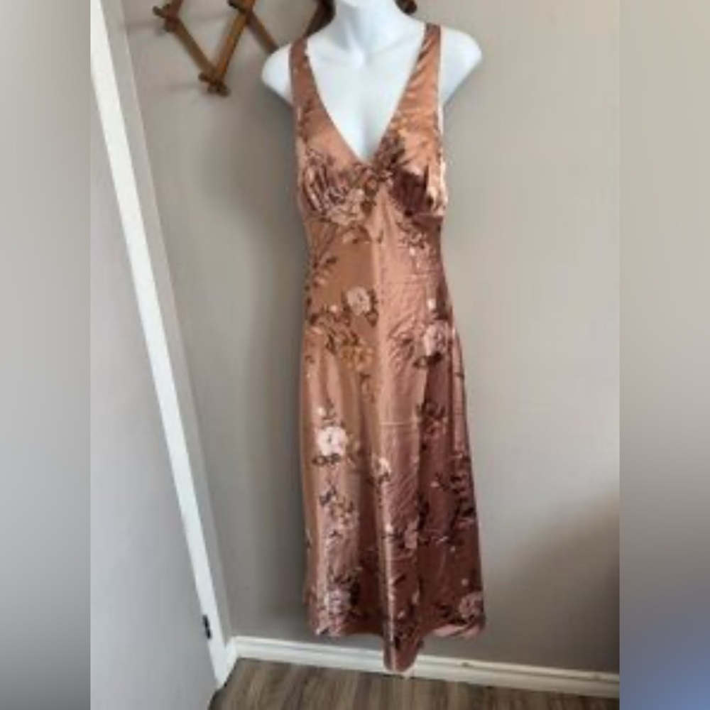 Bronze Floral Satin Maxi Slip Dress